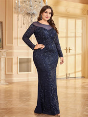 Plus Size Elegant Sequins O-Neck Evening Dress