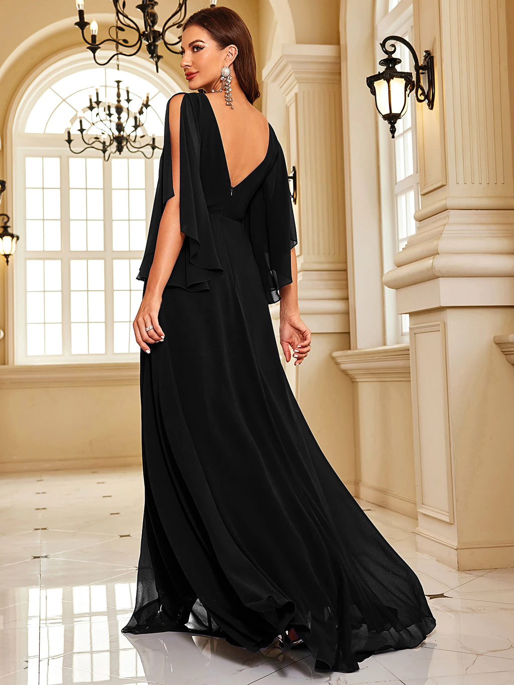 XUIBOL | Chiffon Long Sleeve Navy Evening Dress