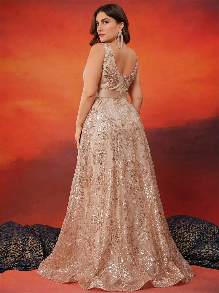 XUIBOL |  Luxury Sexy Deep V-Neck Sequins Green Evening Dress