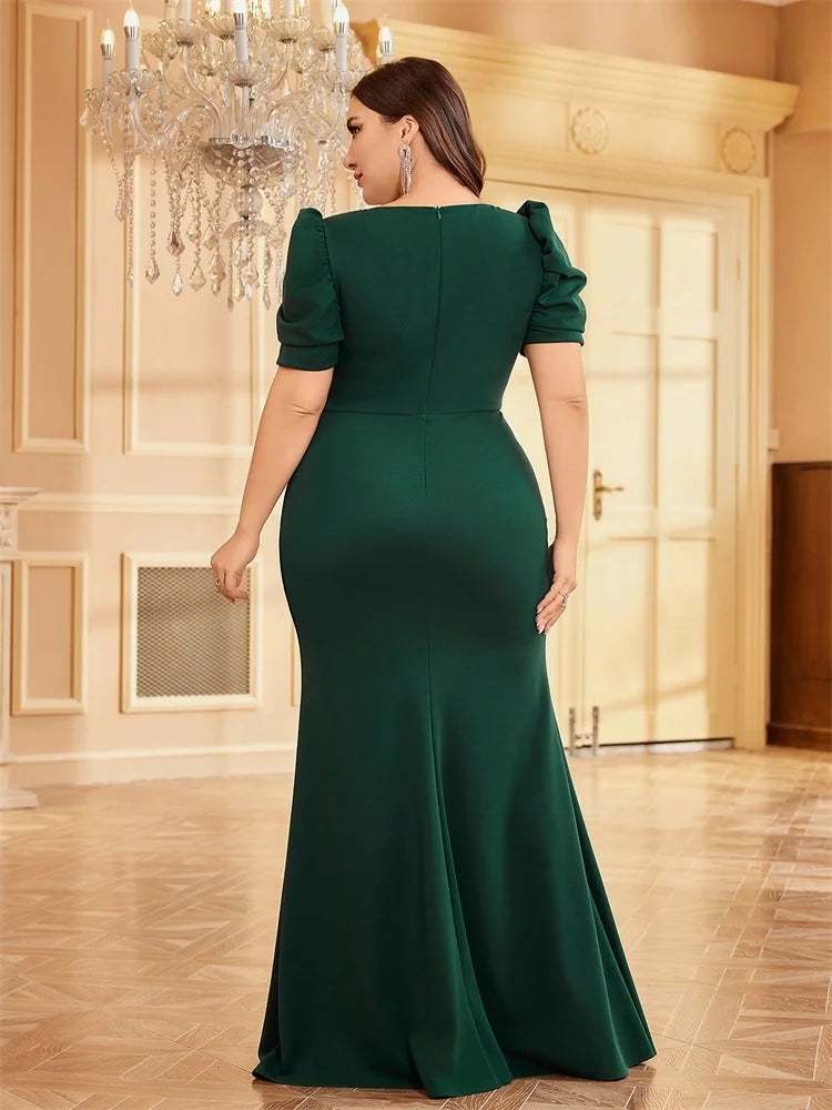Plus Size Luxury Short Sleeve Applique Evening Dress | XUIBOL