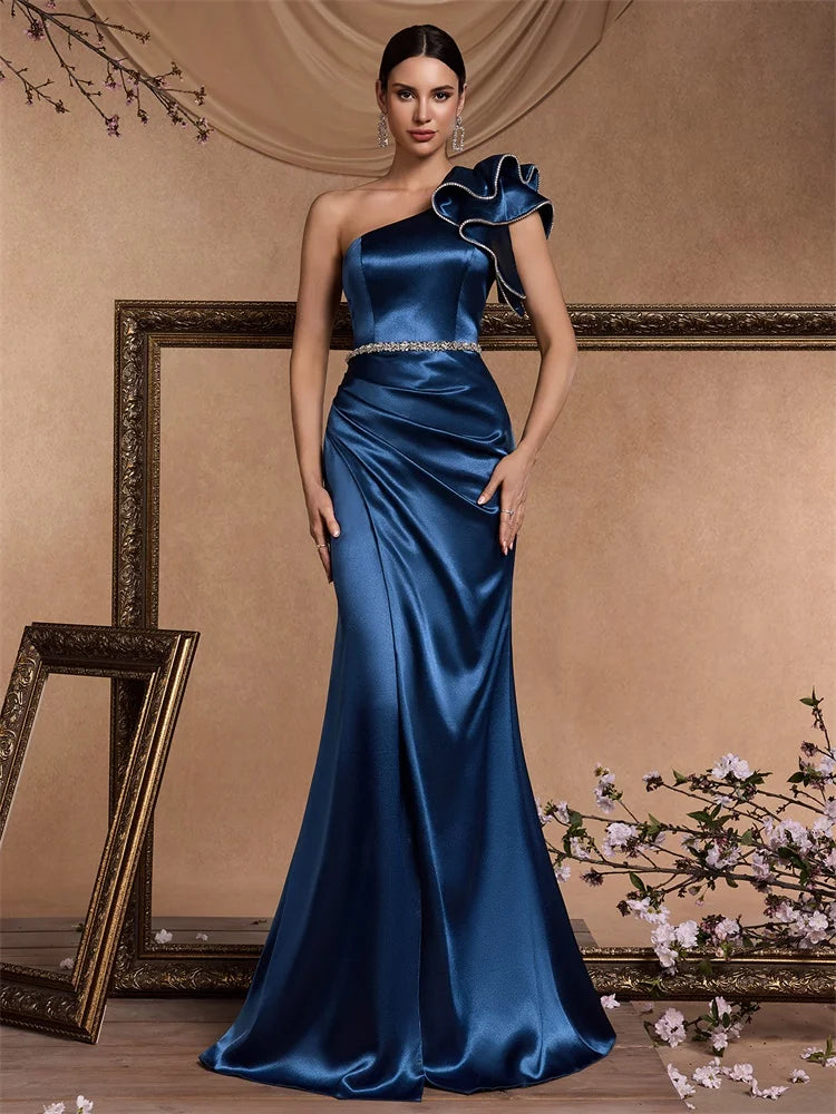 XUIBOL Luxury Blue Mermaid Prom Dresses Split Satin Sexy Evening Dress Elegant Long Formal Saudi Arabia Cocktail Party Gowns