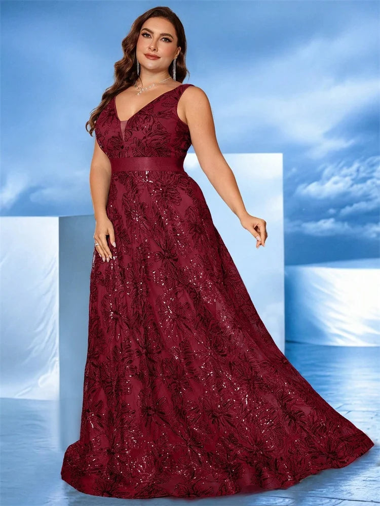 XUIBOL |  Luxury Sexy Deep V-Neck Sequins Green Evening Dress