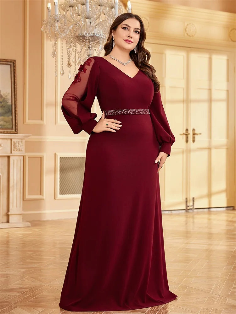 Plus Size Luxury Empty Long Sleeves Floor Length Evening Dress | XUIBOL