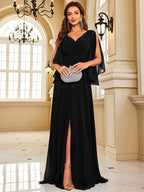 XUIBOL | Chiffon Long Sleeve Navy Evening Dress
