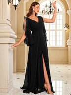 XUIBOL | Chiffon Long Sleeve Navy Evening Dress