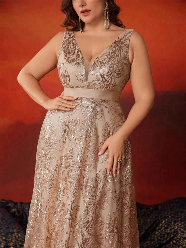 XUIBOL |  Luxury Sexy Deep V-Neck Sequins Green Evening Dress