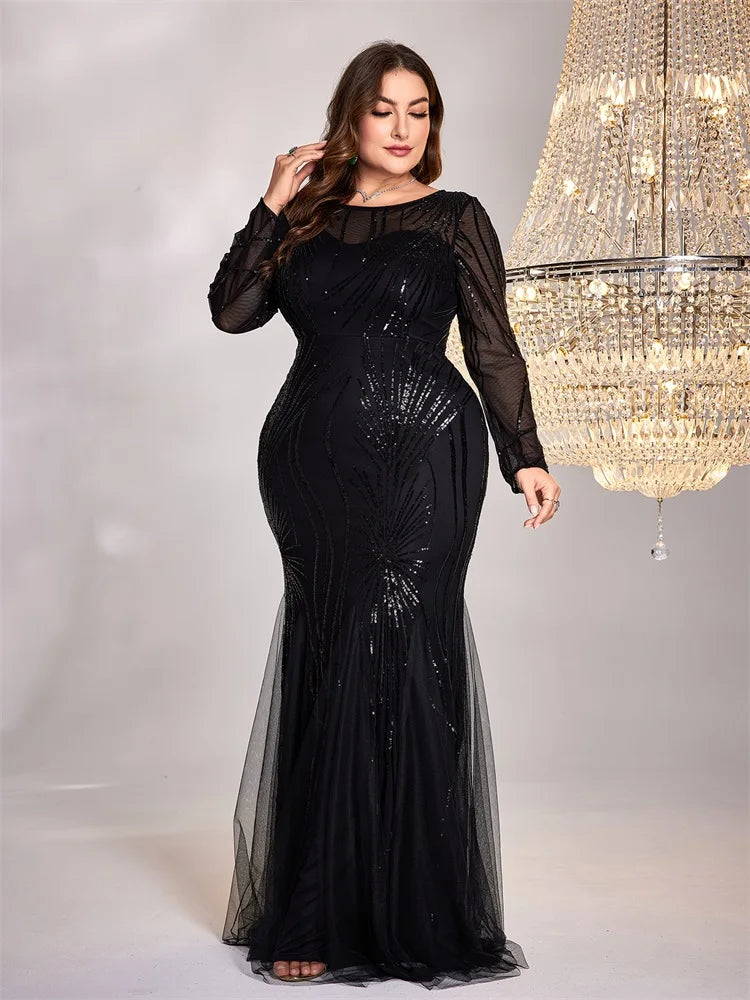 Plus Size Elegant Long Sleeves Sequin Evening Dresses | XUIBOL
