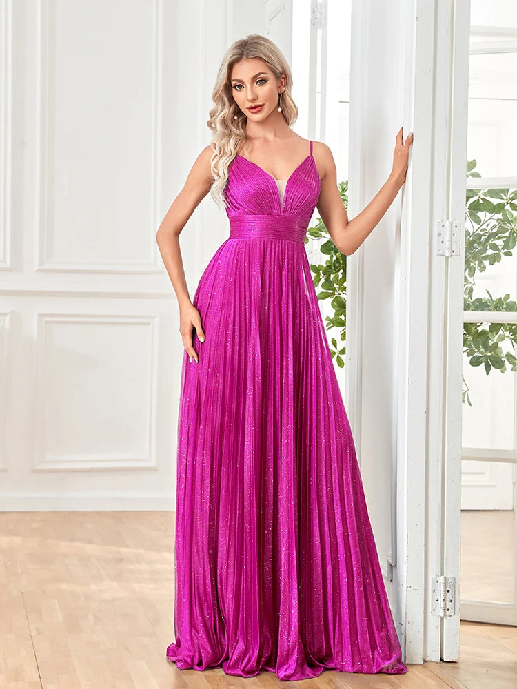 XUIBOL | Elegant Evening Dress Sexy V-Neck A-Line Floor-Length Gown Blue Backless Prom Party Women Maxi Cocktail Vestidos