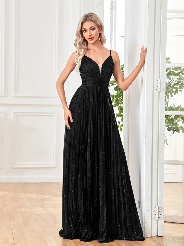 XUIBOL | Elegant Evening Dress Sexy V-Neck A-Line Floor-Length Gown Blue Backless Prom Party Women Maxi Cocktail Vestidos