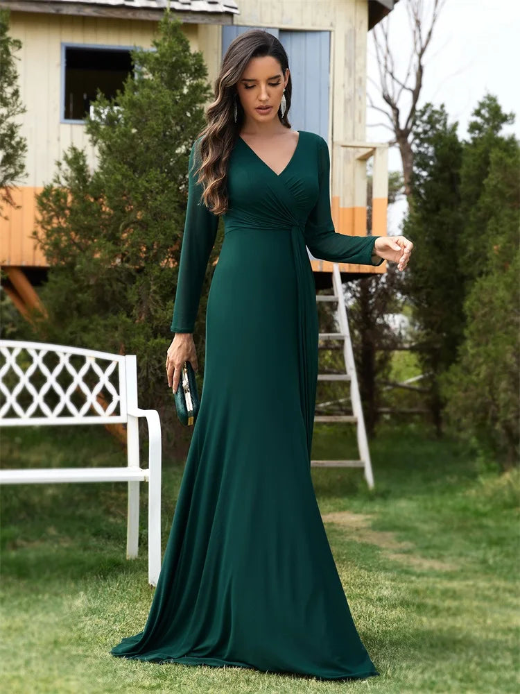 Elegant Green Long Sleeve Formal Evening Dresses | XUIBOL