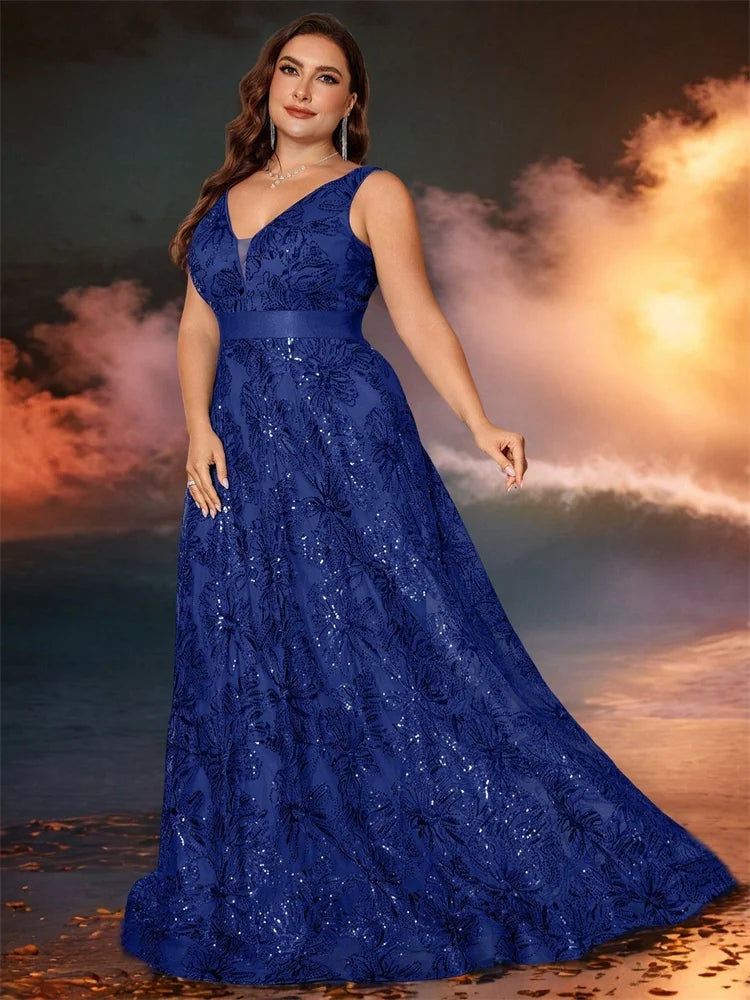 XUIBOL |  Luxury Sexy Deep V-Neck Sequins Green Evening Dress