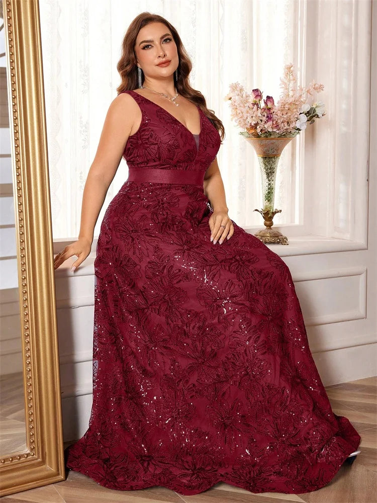 XUIBOL |  Luxury Sexy Deep V-Neck Sequins Green Evening Dress