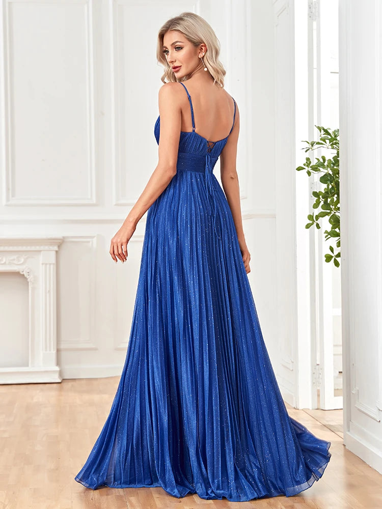 XUIBOL | Elegant Evening Dress Sexy V-Neck A-Line Floor-Length Gown Blue Backless Prom Party Women Maxi Cocktail Vestidos