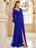 XUIBOL | Chiffon Long Sleeve Navy Evening Dress