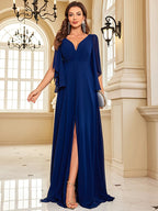 XUIBOL | Chiffon Long Sleeve Navy Evening Dress