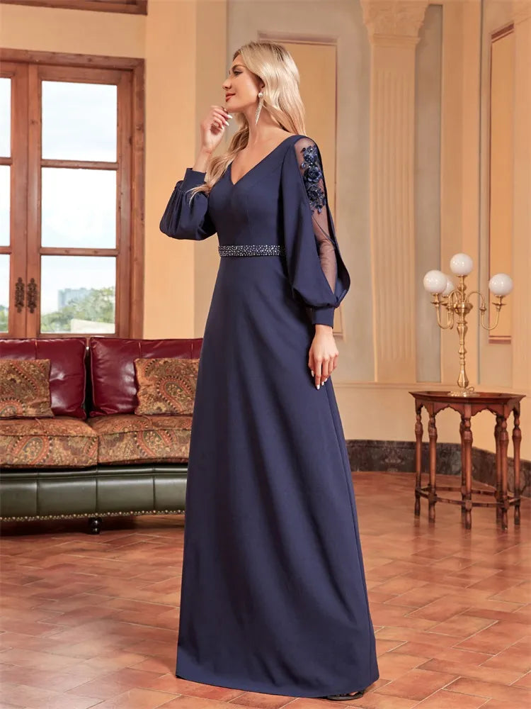Plus Size Luxury Empty Long Sleeves Floor Length Evening Dress | XUIBOL