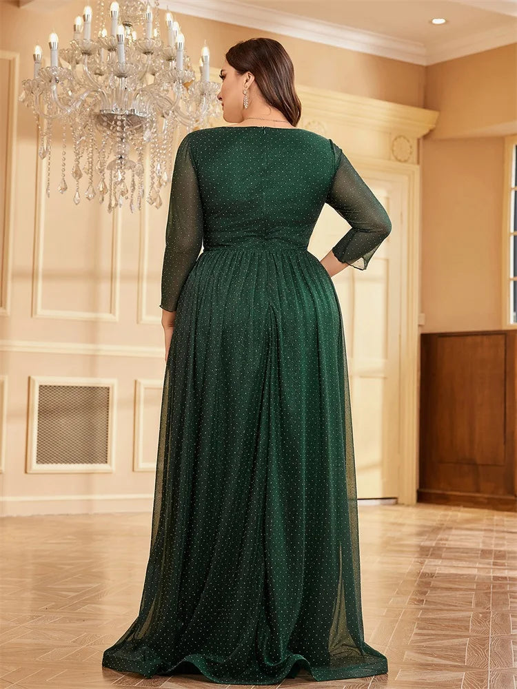 Plus Size Elegant Blue Chiffon V-Neck Evening Dress | XUIBOL