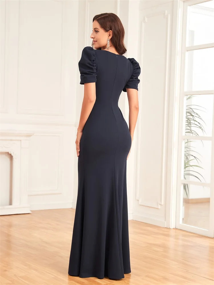Plus Size Luxury Short Sleeve Applique Evening Dress | XUIBOL