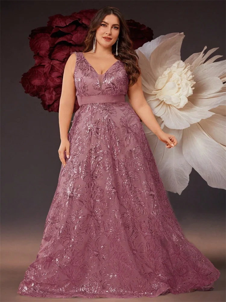 XUIBOL |  Plus Size Luxury Sexy Deep V-Neck Sequins Green Evening Dress