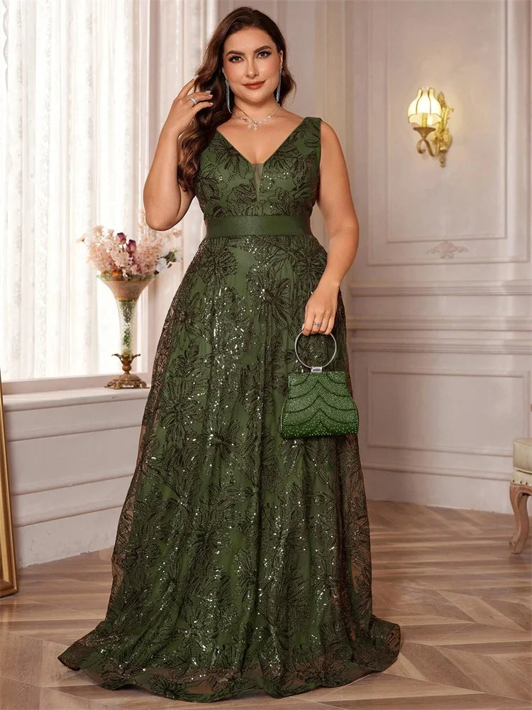 XUIBOL |  Luxury Sexy Deep V-Neck Sequins Green Evening Dress