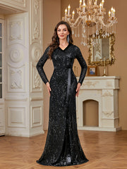 Burgundy Sequin One Shoulder Mermaid Evening Gown