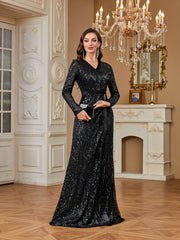 Burgundy Sequin One Shoulder Mermaid Evening Gown