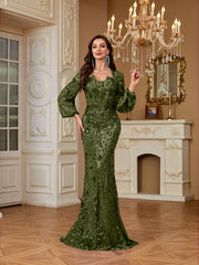 Slim Fit Long Sleeved Embroidered Sequin Dress