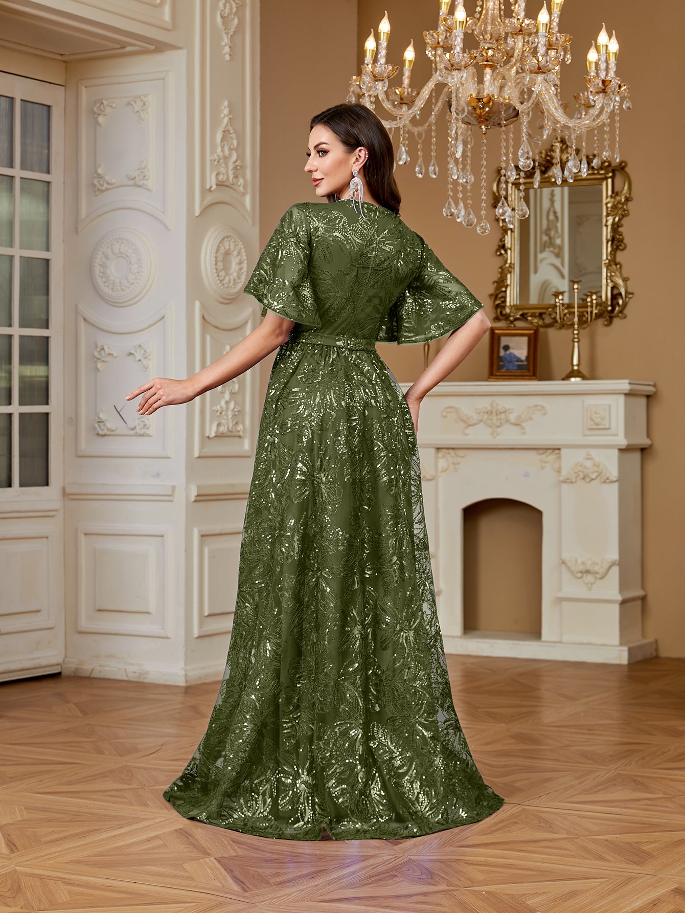 Elegant Formal Party Embroidered Sequin Long Dress
