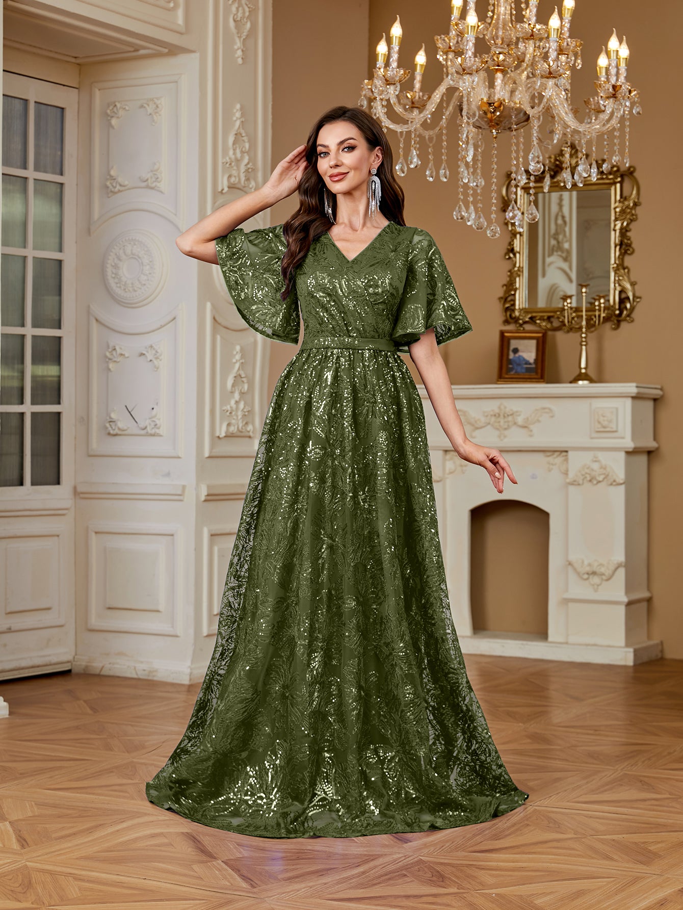 Elegant Formal Party Embroidered Sequin Long Dress