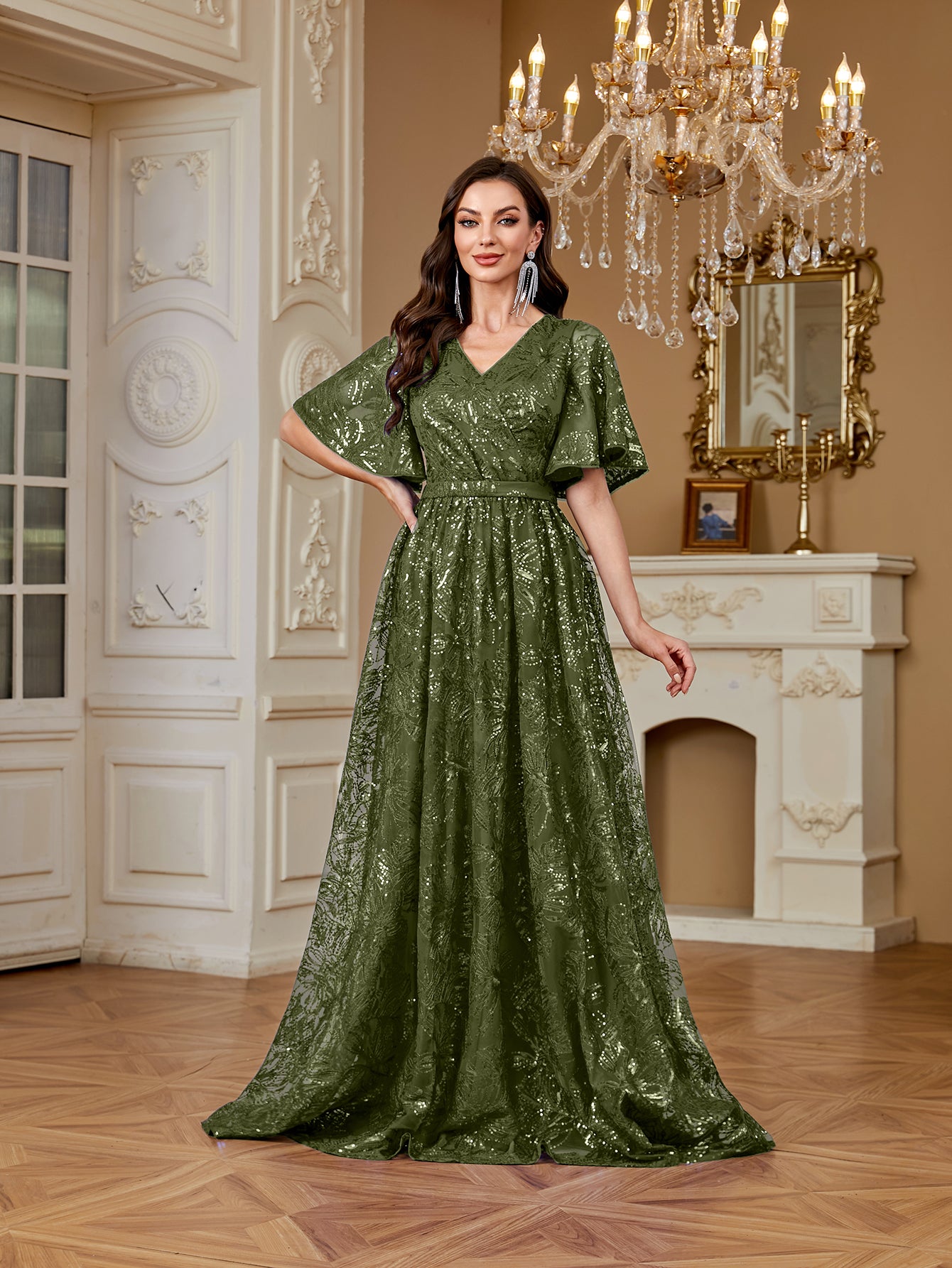 Elegant Formal Party Embroidered Sequin Long Dress
