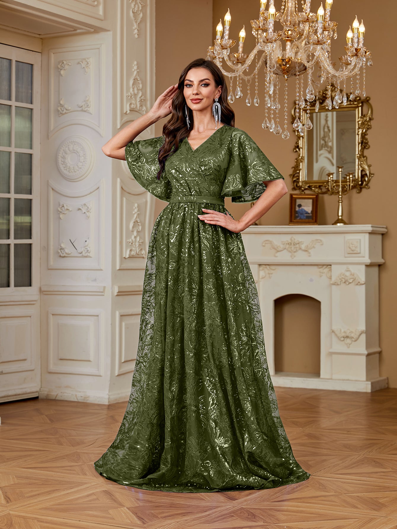 Elegant Formal Party Embroidered Sequin Long Dress