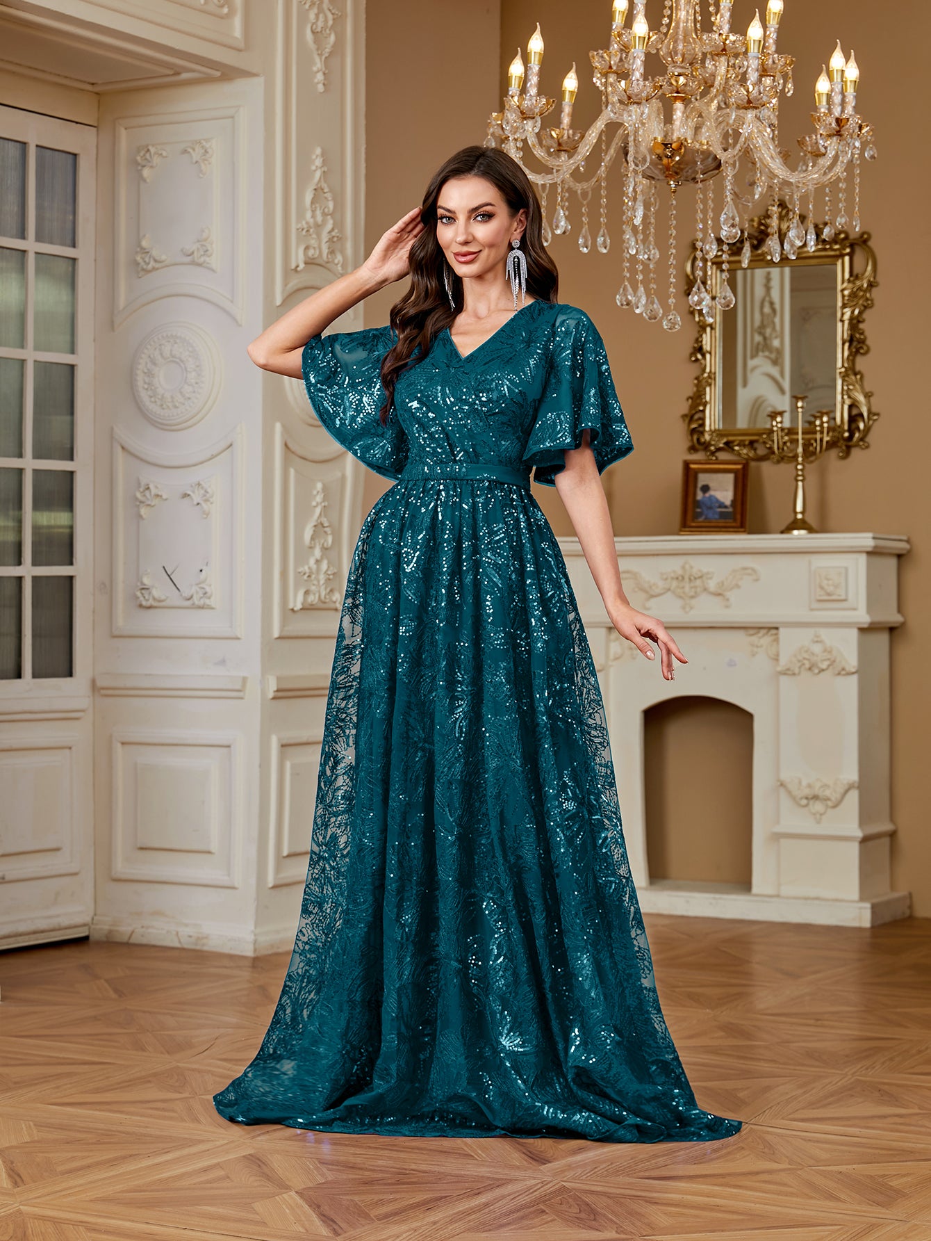 Elegant Formal Party Embroidered Sequin Long Dress