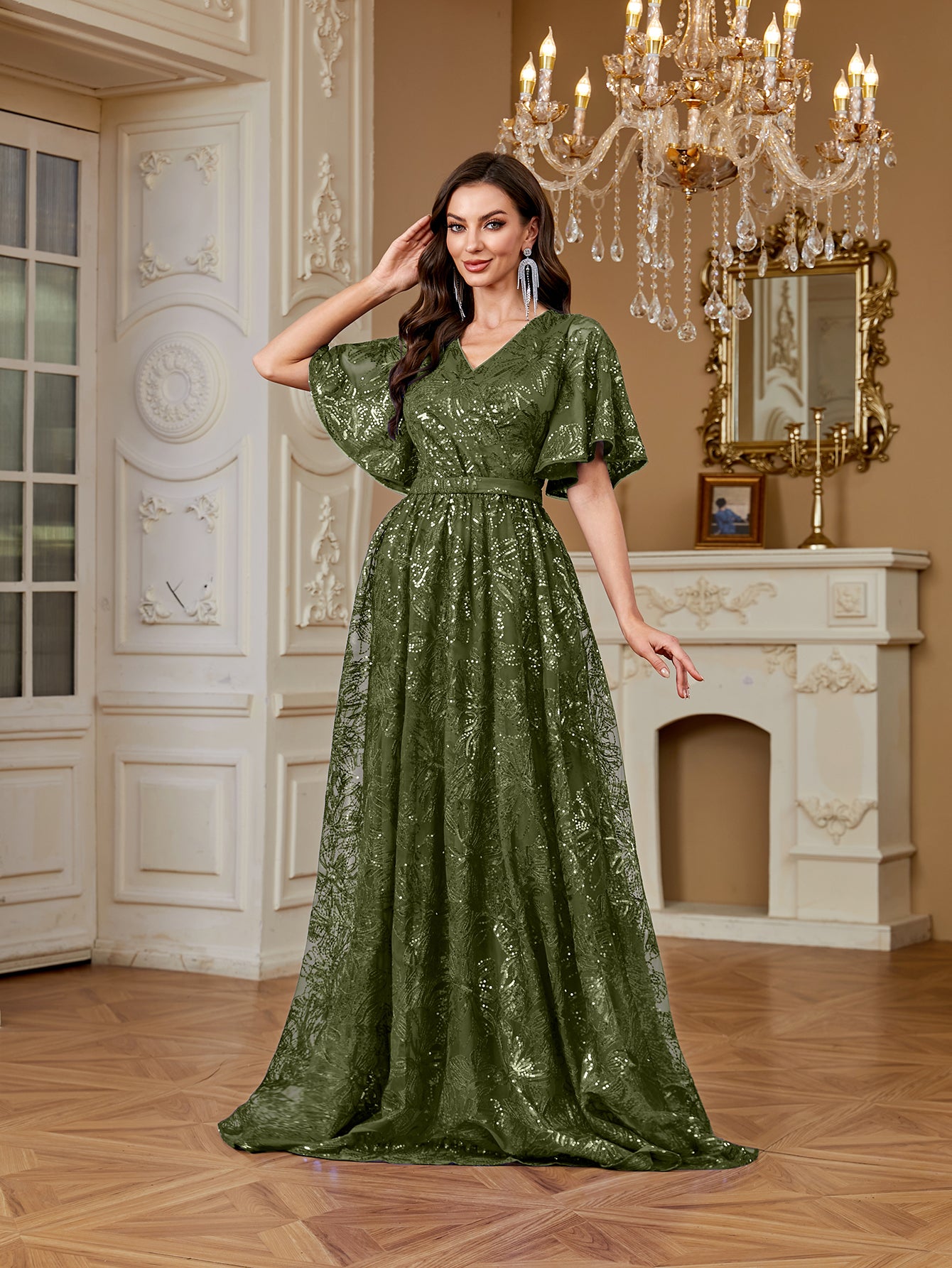 Elegant Formal Party Embroidered Sequin Long Dress