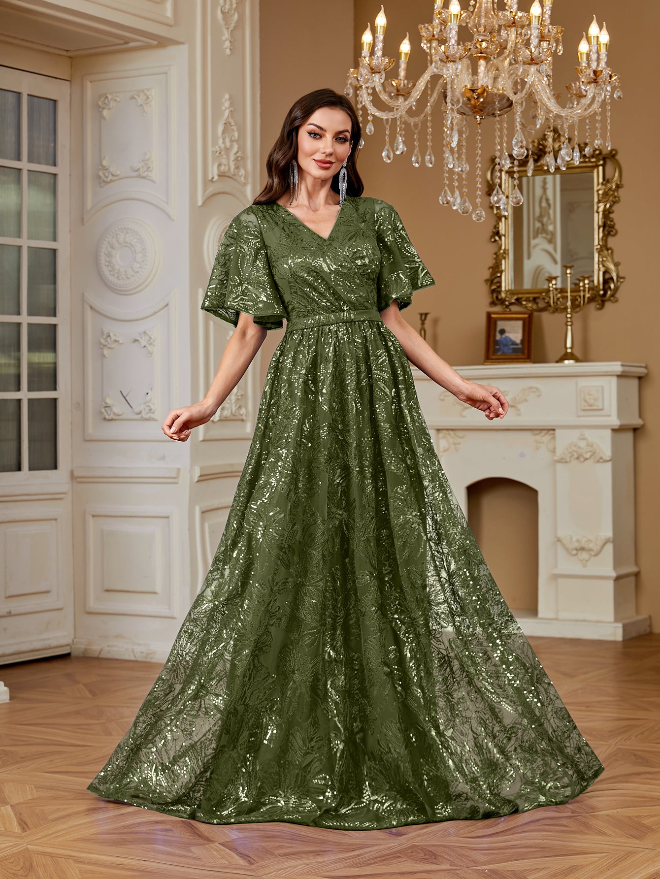 Elegant Formal Party Embroidered Sequin Long Dress