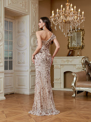 Elegant Pleated Asymmetric One-Shoulder Mermaid  Formal Party Dress