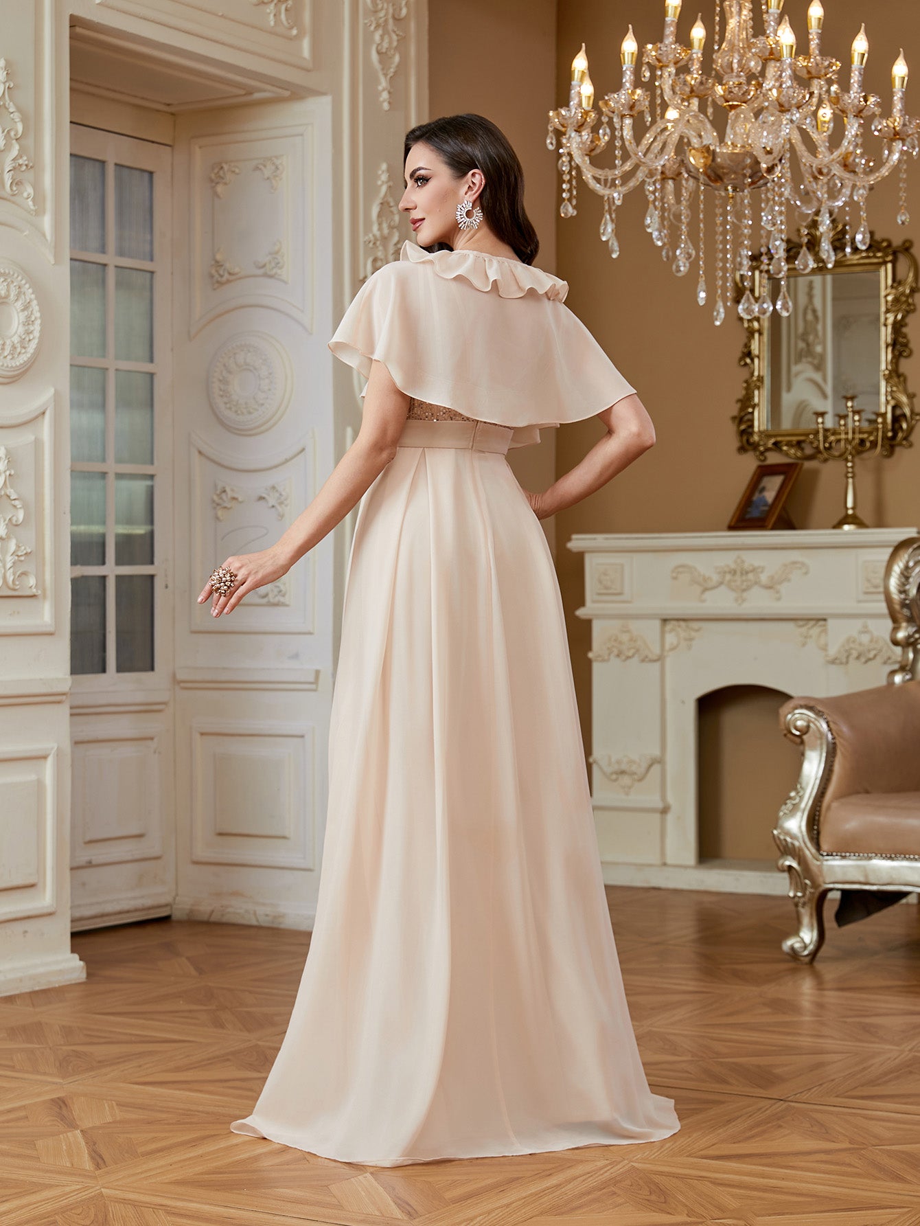 Suspender Sequined High Slit Skirt