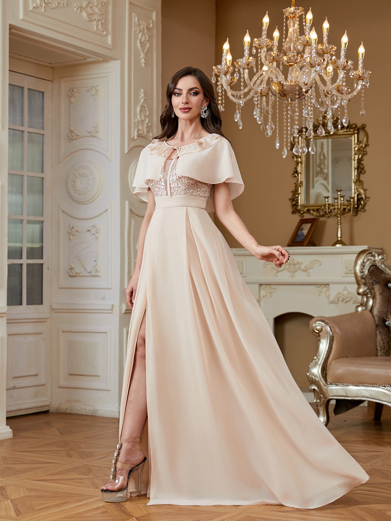 XUIBOL | Suspender Sequined High Slit Skirt