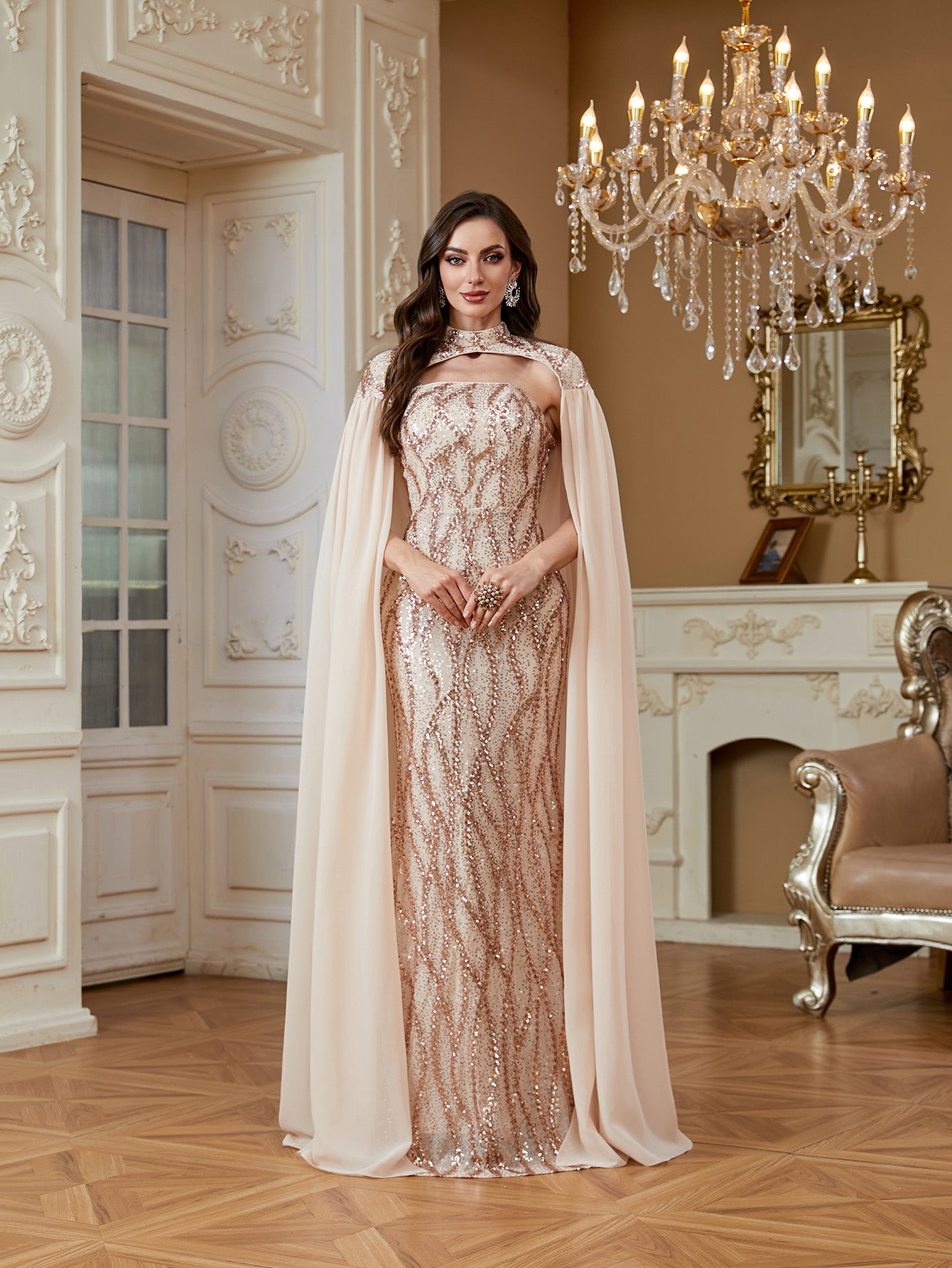 Strapless sexy backless dress with shawl