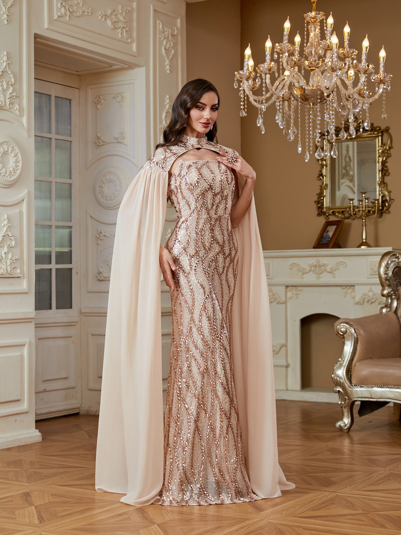 XUIBOL | Strapless sexy backless dress with shawl