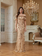 One Shoulder High-End Elegant Fish Tail Slimming Banquet Sequin Long Dress