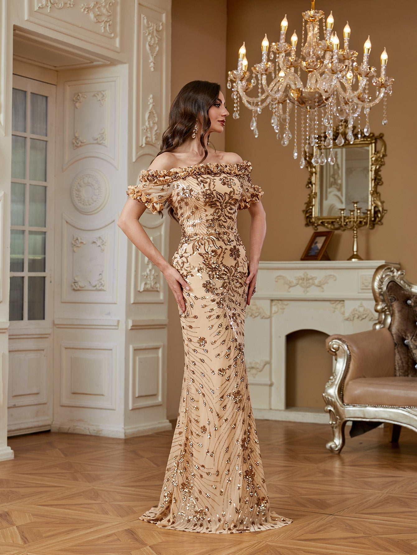 One Shoulder High-End Elegant Fish Tail Slimming Banquet Sequin Long Dress