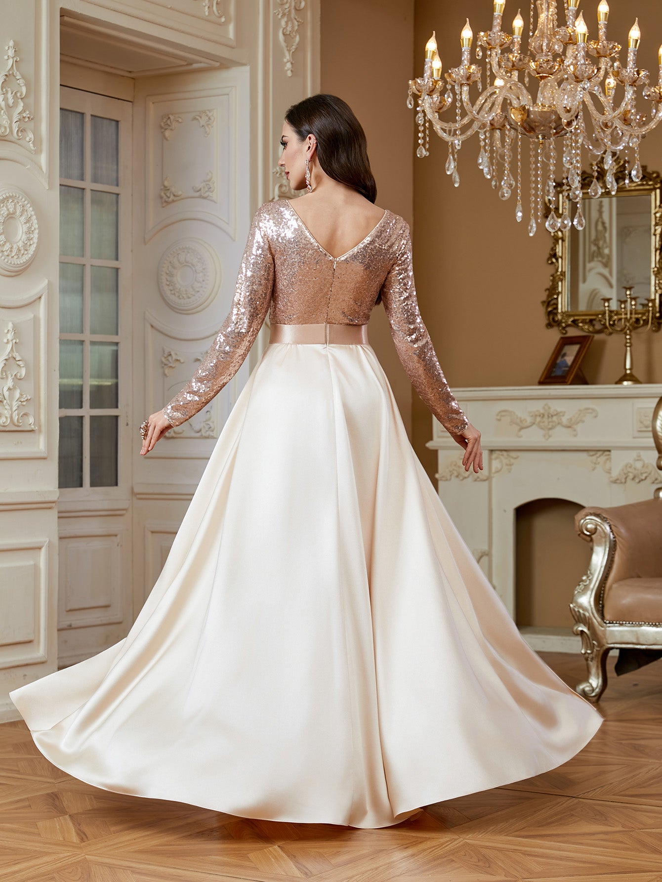 Stretch patchwork waistband and elastic satin skirt
