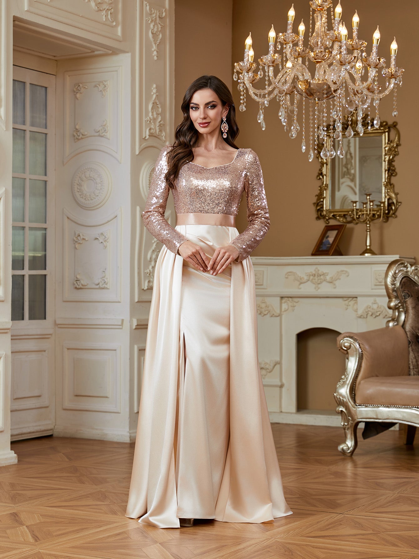 Stretch patchwork waistband and elastic satin skirt