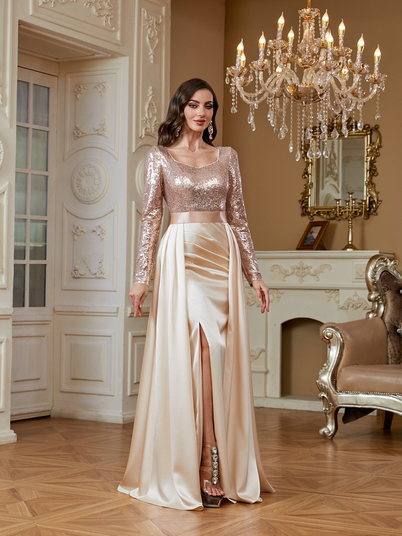 Stretch patchwork waistband and elastic satin skirt