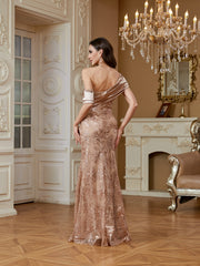 Elegant sequined patchwork design with open back  Zippered backless design