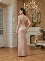 Elegant sequined fishtail gown with one shoulder design