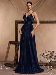 V-Neck A-Line Floor-Length Gown