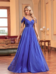 Elegant Blue Suspenders Evening Dress Women Shining A-line Wedding Party Maxi Gown