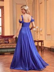 Elegant Blue Suspenders Evening Dress Women Shining A-line Wedding Party Maxi Gown