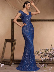 Long Mermaid Formal Deep V-neck Prom Dresses